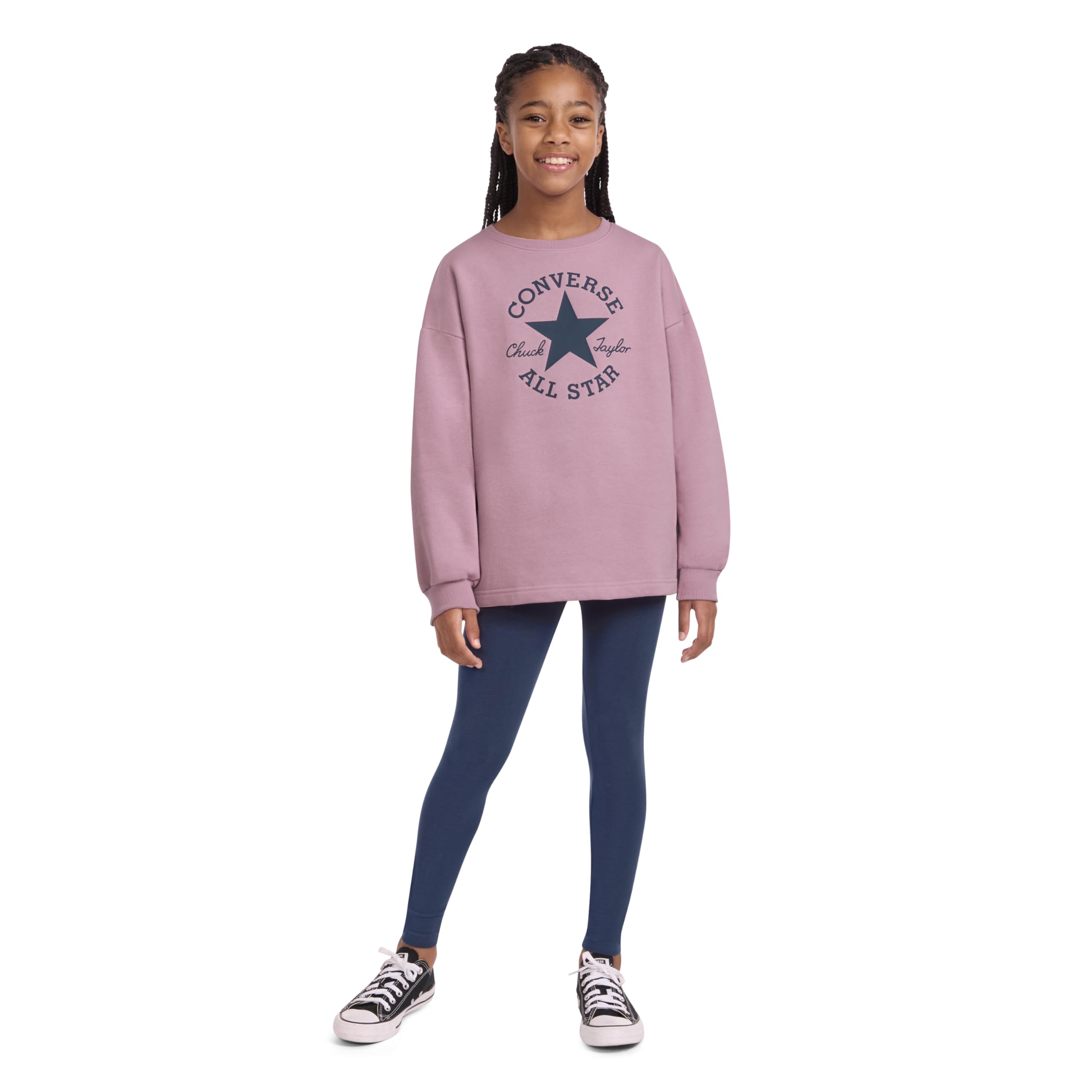 Converse Tuta da Ragazza Crewneck Legging Rosa Taglia 12-13 A Codice 4CG229-BFK