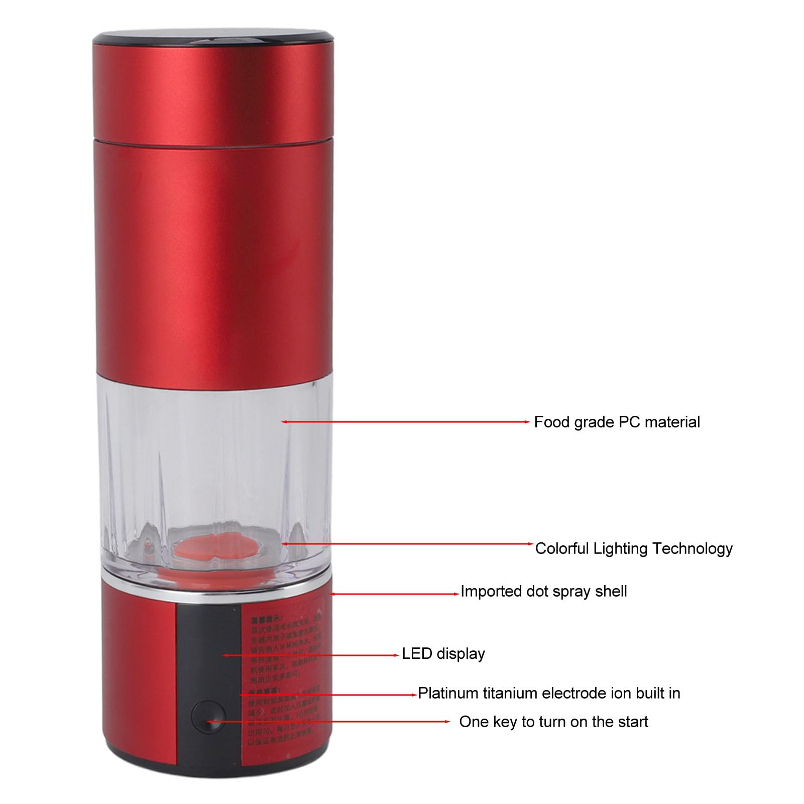 Luocute Botella de Agua de Hidrógeno, 230ML 13520ppb Hidrógeno de Alta Concentración con Tecnología SPE PEM, Indicador LED de Calefacción Termostática de Limpieza Inteligente (rojo)