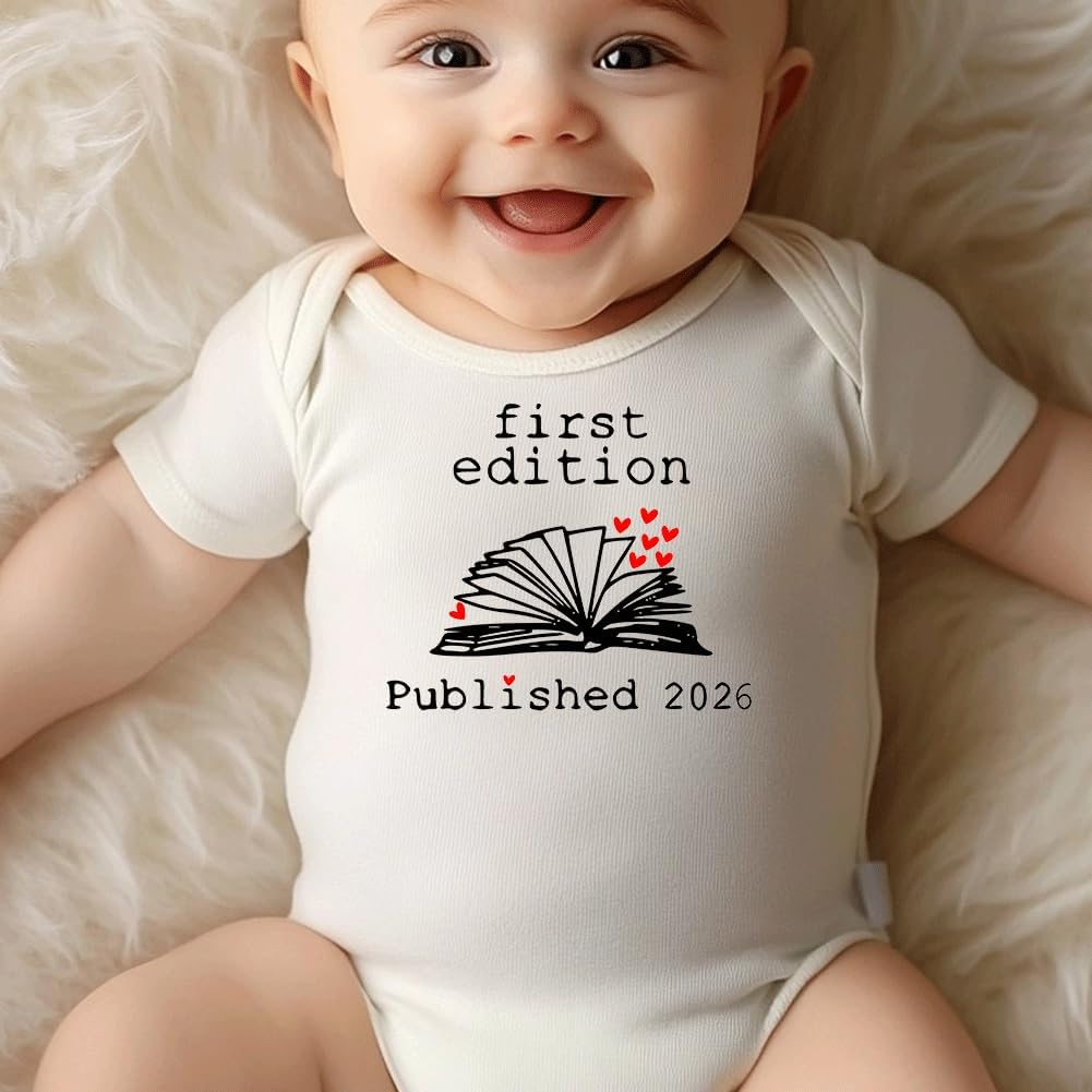 hrcfbk Infant Baby Boys Girls Bodysuit Newborn Short Sleeve Funny Letters Print Romper Reveal Pregnancy Announcement Clothes