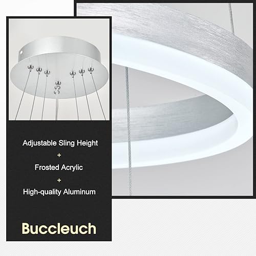 Miniatura 2 de Buccleuch Moderno candelabro LED de 3 anillos regulable circular LED, lámparas con certificación ETL con cable de acero inoxidable ajustable de 47