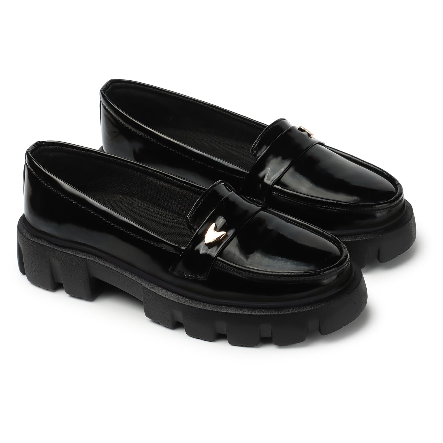 Women Fashion Arrow Buckle Design Comfirt Casual Chunkey Loafer Shoe Glossy Pull On Patent Loafers Moccasin for Women| Girl | Ledies-image-6