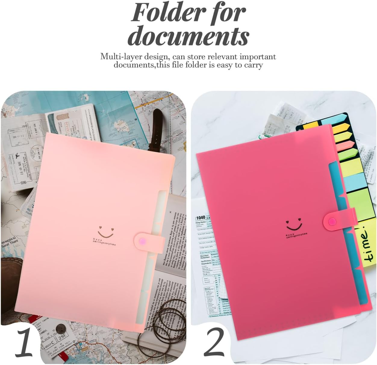 NUOBESTY Bright Color Accordion File Folder 2-Pack Document Organizer with Multi-Layer Dividers for Office and Home Filing 12.79X9.72X0.78 Inch Portable Lightweight Document Storage