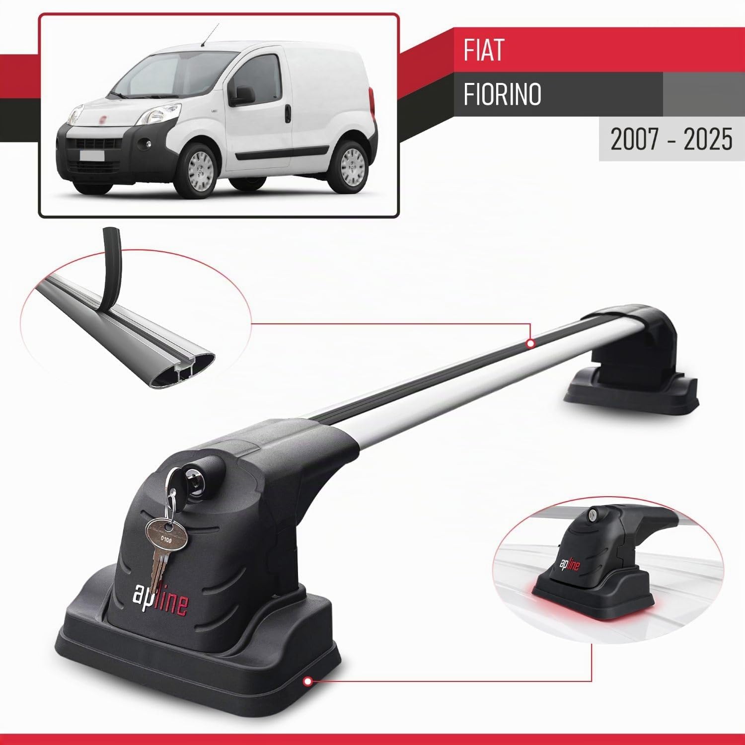 Compatibile con Fiat Fiorino 2008-2025 ACE-3 Barre Tetto Portapacchi Auto Barre Portatutto Grigo Alluminio 2 Barre