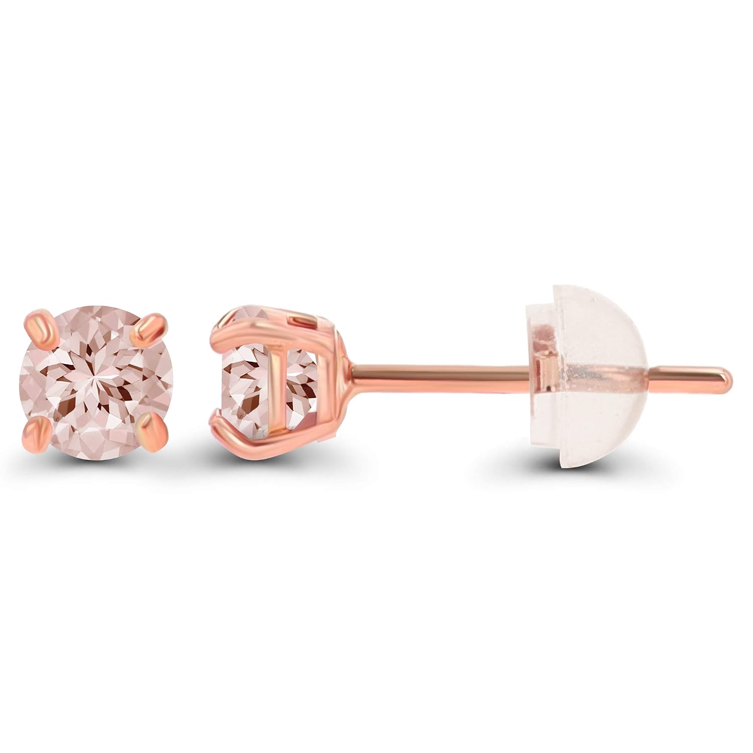 Solid 14K Gold 3mm Round Prong Set Hypoallergenic Genuine Petite Birthstone Stud Earrings - Image 2