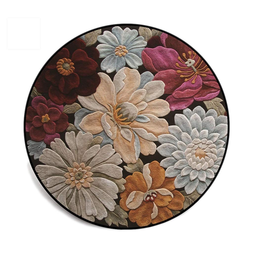 Tapis rond antidérapant effet floral 3D pour protection de sol de bureau