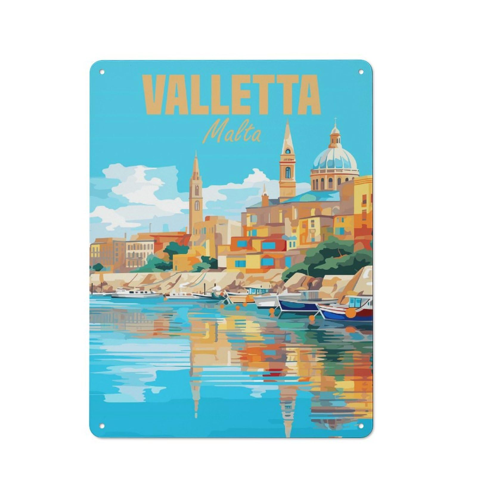 Junmoney Valletta Malta Modern Vintage Metal Wall Decor 40X30cm, Office Metal Sign For Office, Study, Studio Or Hallway