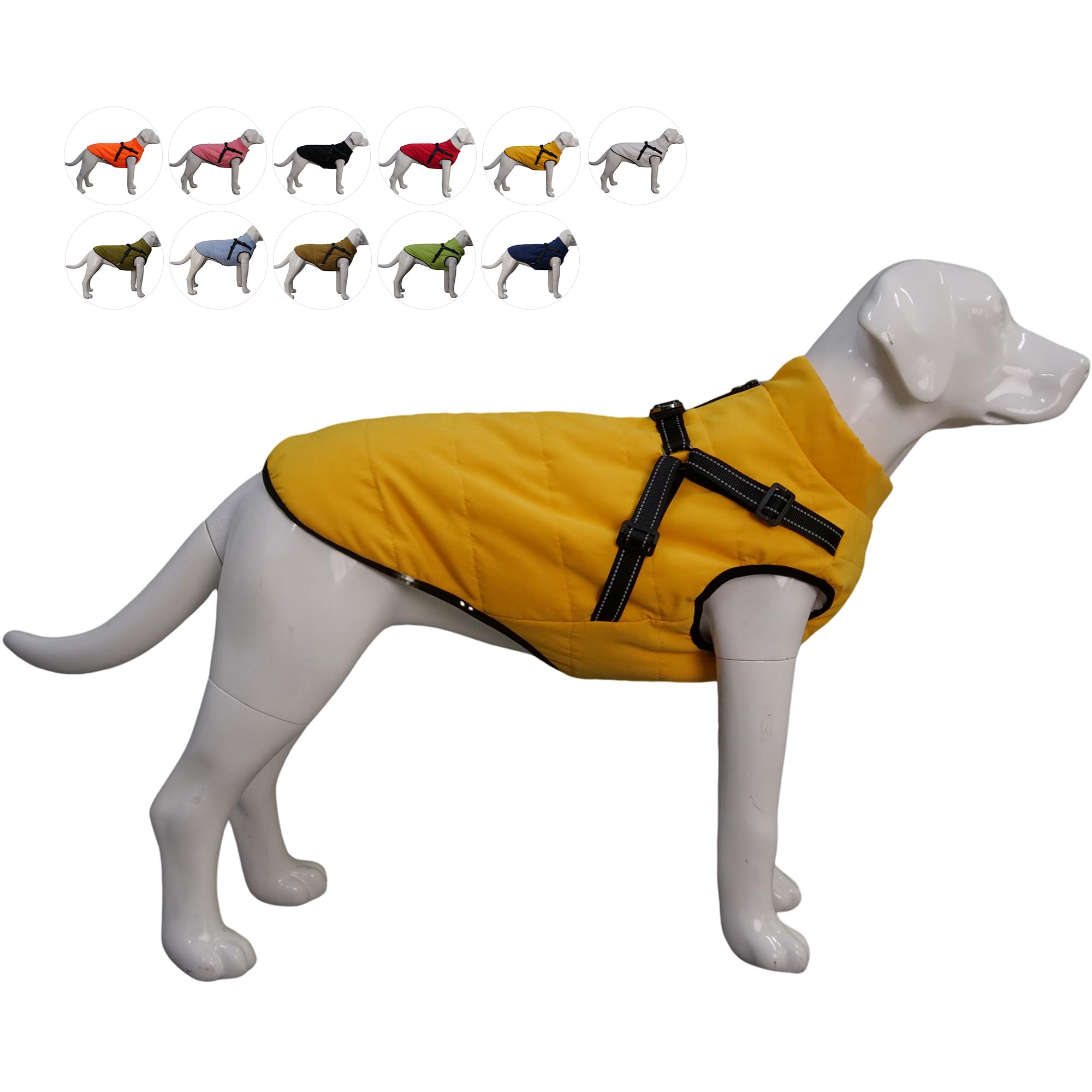 Lovelonglong Waterproof Fleece-Lined Dog Winter Ski Vest With Harness Pet Coat for Large Medium Small Dogs Yellow L