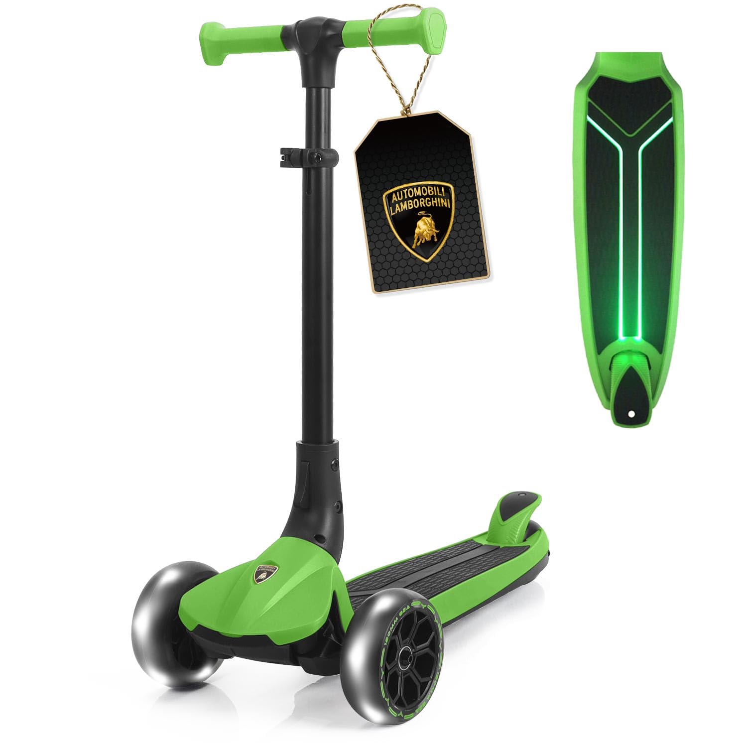 Lamborghini Scooter for Kids Ages 3-7, 3 Wheel Kids Scooter with Light-up Wheels & LED Deck, Adjustable Height, Foldable, Lean to Steer, Kick n Roll for 3+ Year Old Toddlers Girls Boys Green — image 1