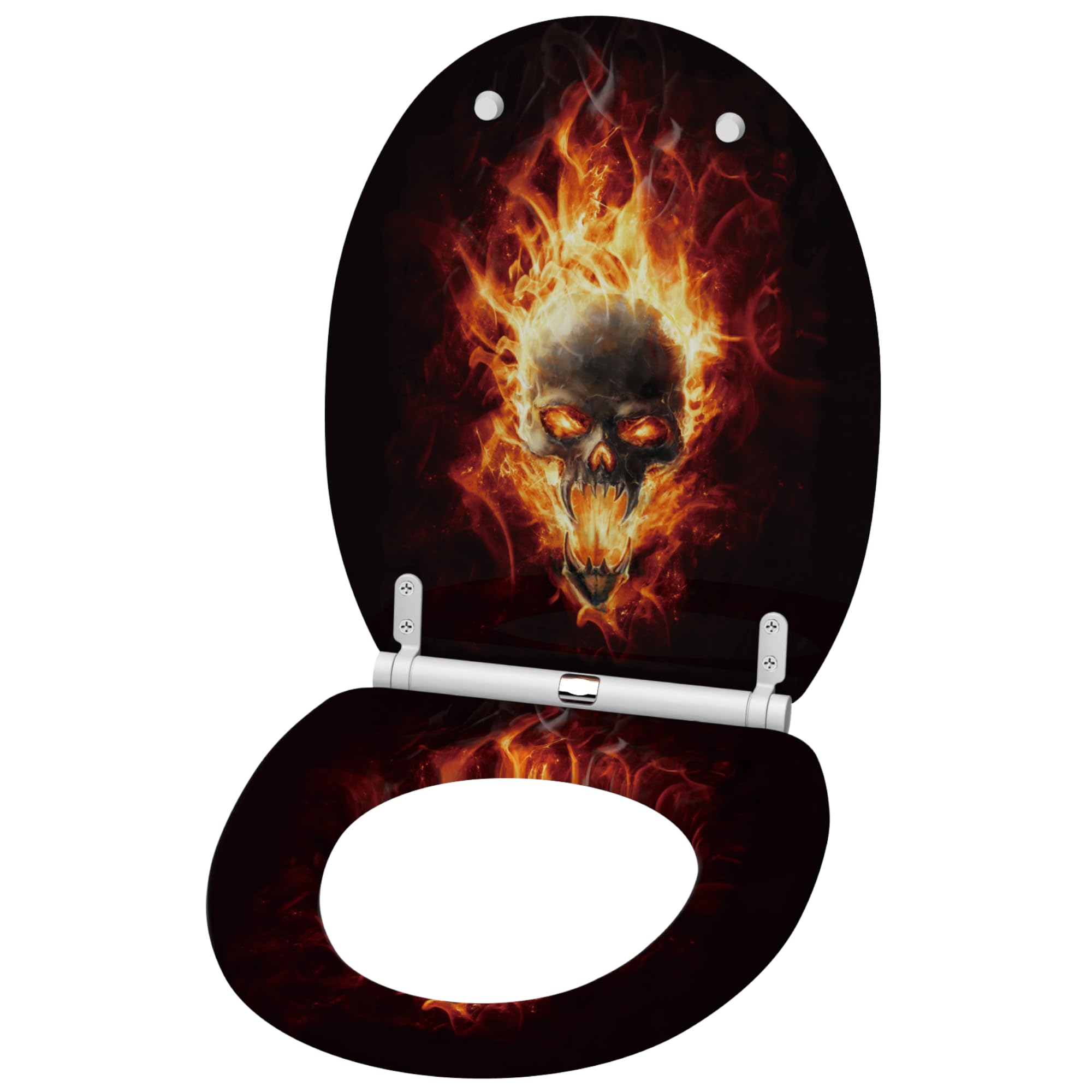 Sanilo Sedile WC con chiusura ammortizzata, grande scelta di copriwater neri da legno robusto e di alta qualità (Cranio in fiamme)