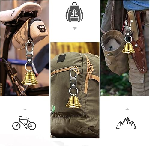 Miniatura 9 de NedFoss 2" Loud Bear Bell with Whistle for Hiking, 3 in 1 Hiking Gear Solid Brass Bear Bells with Silencer, Emergency Whistle and Carabiner for
