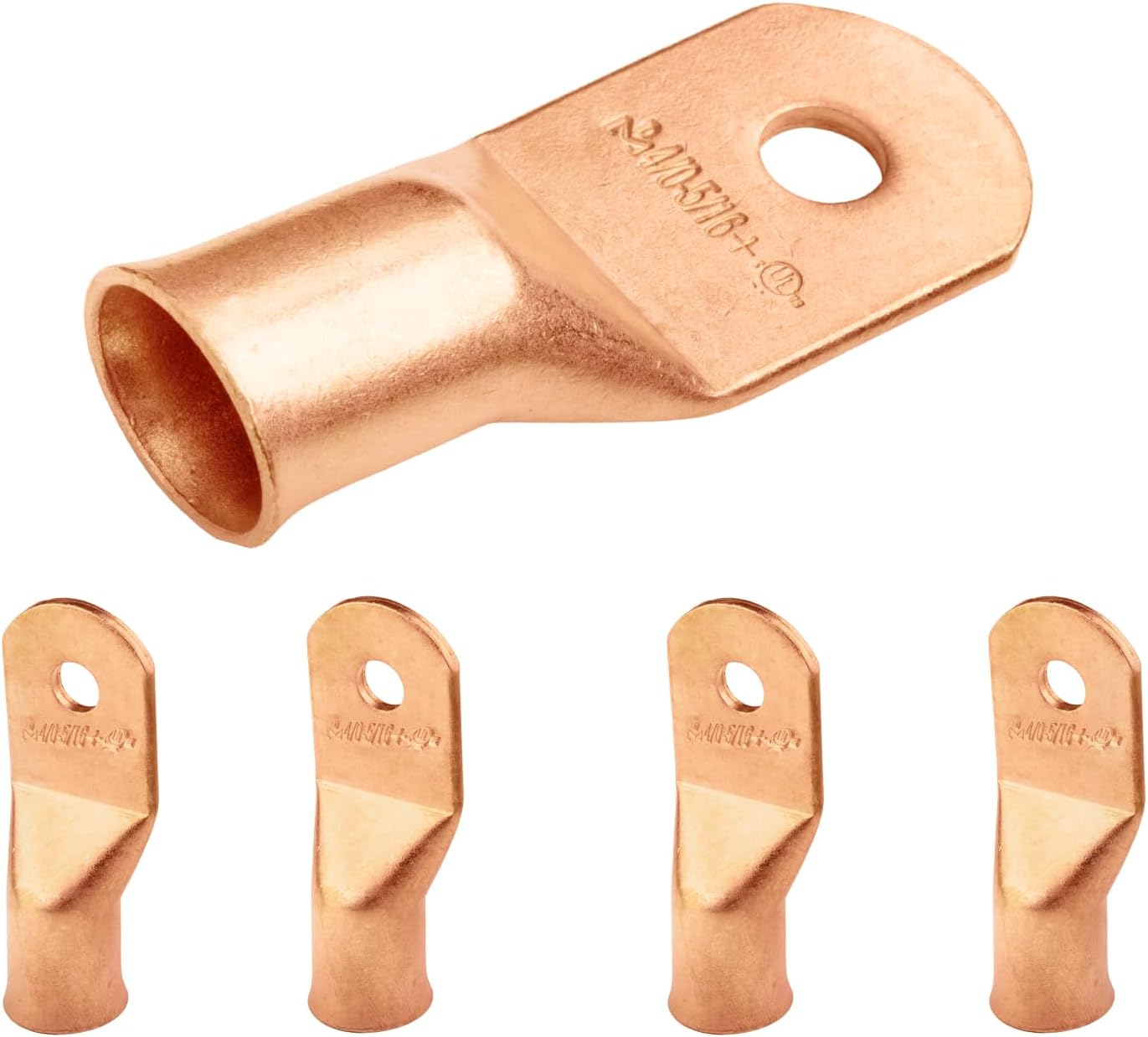 SELTERM 5pcs 4/0 AWG (XL) 5/16" Stud Copper Wire Lugs, Ring Terminals, Battery Cable Ends, 0000 Gauge Ring Terminal Connectors, UL Heavy Duty Bare Copper Eyelets Battery Terminal Connectors