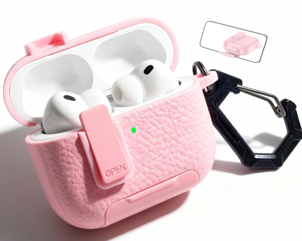 for Leather AirPods Pro 3 Case 2025| Cute iPod Air Pods Pro 3 Case with Magnetic Lock | with Phone Holder &amp; Keychain | Airpods 3 Pro Cases for Man Women(Model A2700​​/A2931)(Pink)