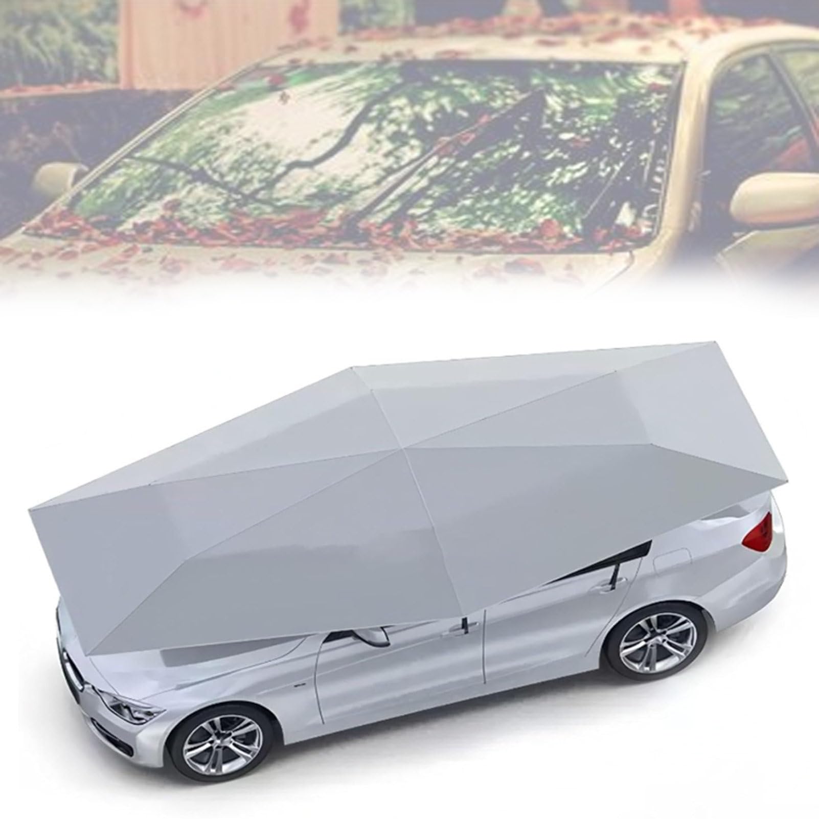 Pvxa Fully Automatic Car Umbrella with Remote Control, Car Tent Portable Protection Carport, Folded Cars Sun Shade Movable Canopy, with Remote Control, for Outdoor Use Grey-5.2M