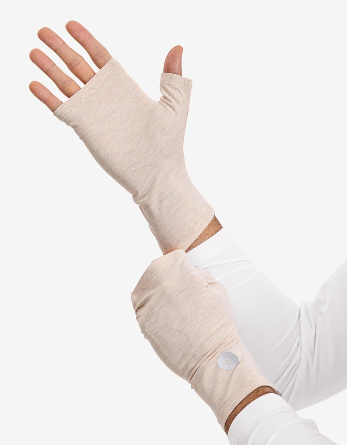 Solbari UPF 50+ Protective Hand Covers – Unisex Sleeves for UV Sun Protection - Large/X-Large/Oatmeal (Set of Two Gloves)