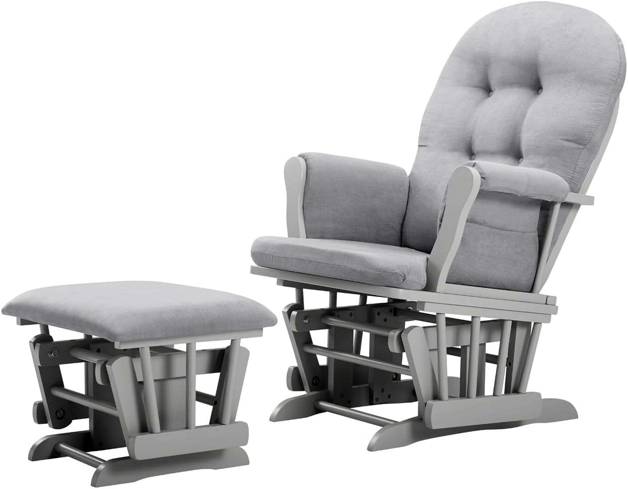 Angel Line Grayson Glider and Ottoman Set, Natural Wood with Gray Cushions, Enclosed Metal Bearings, Storage Pockets, Removable Cushions