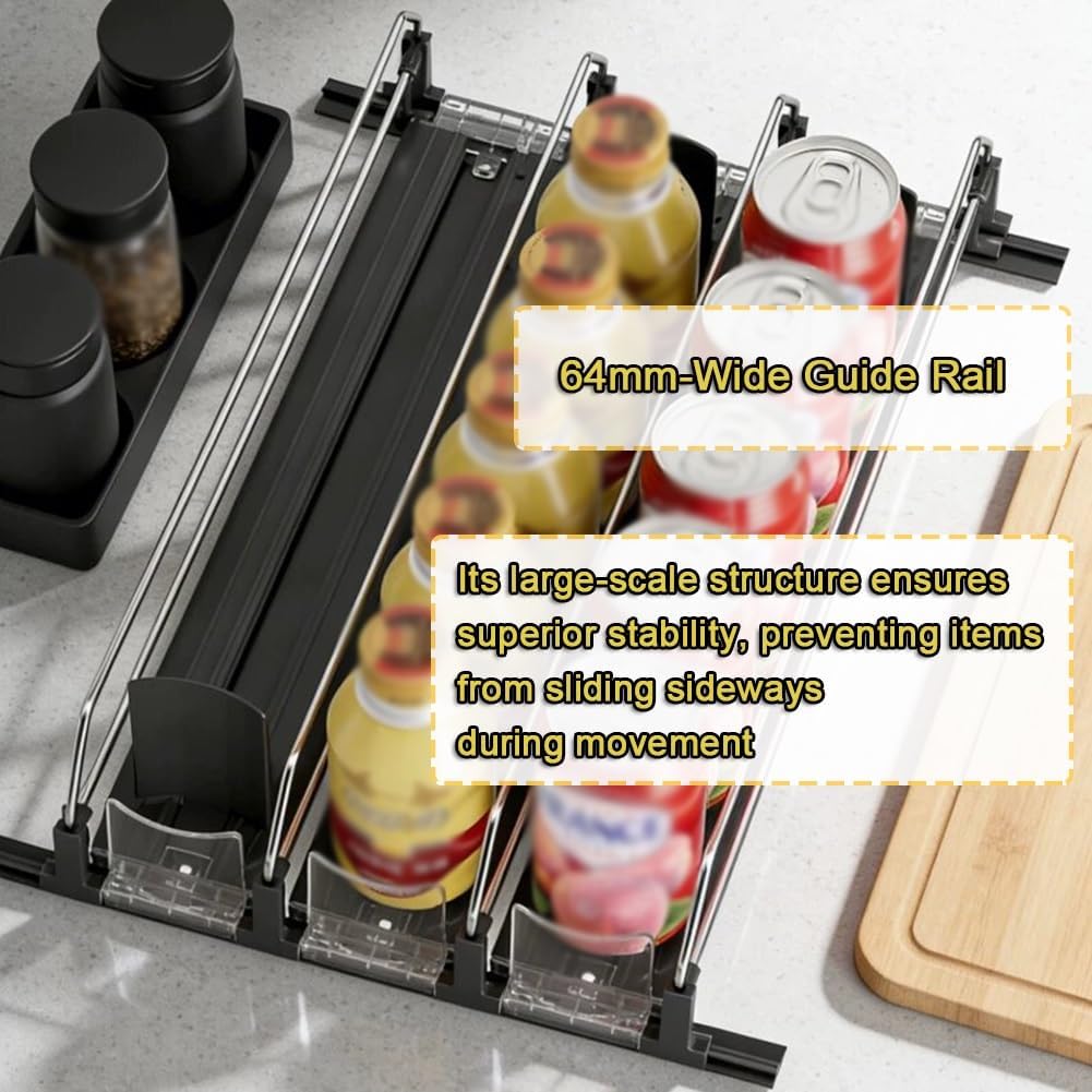 Adjustable Soda Can Storage Rack with Automatic Pusher - Black Can Dispenser for Refrigerators, Fits 4 Cans (72x410mm/2.83x16.14in) - Perfect for Organized Beverage Storage