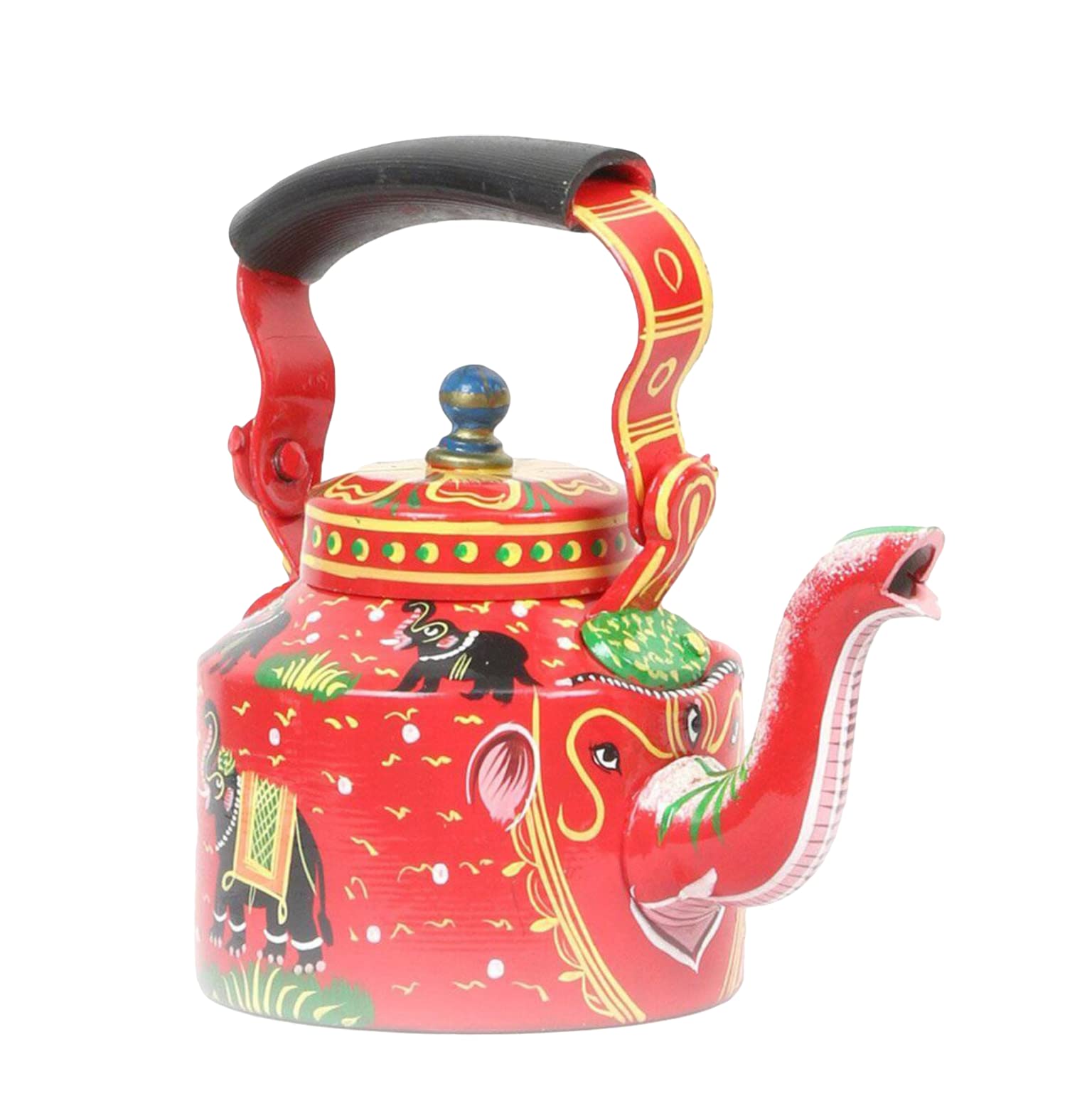 Hand Painted Tea Kettle Aluminum Traditional Elephant Design Home Decorative Teapot Table Centerpiece Housewarming Modern Figurine Kettle