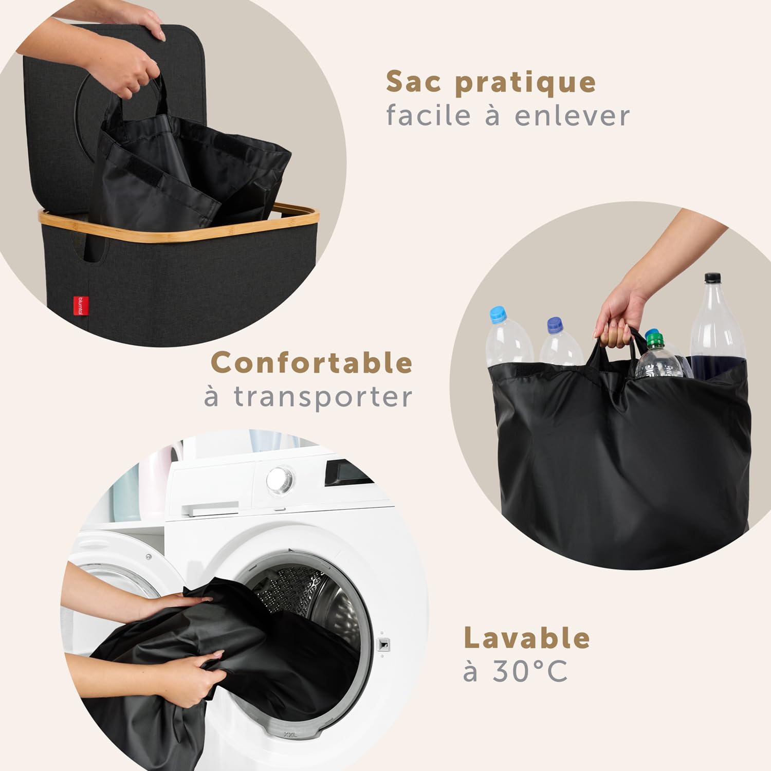 Blumtal Conteneur de consigne pour bouteilles 100L - Organisateur de bouteilles de consigne en bambou avec sac pour bouteilles de consigne - Conteneur de collecte pour bouteilles de consigne noir