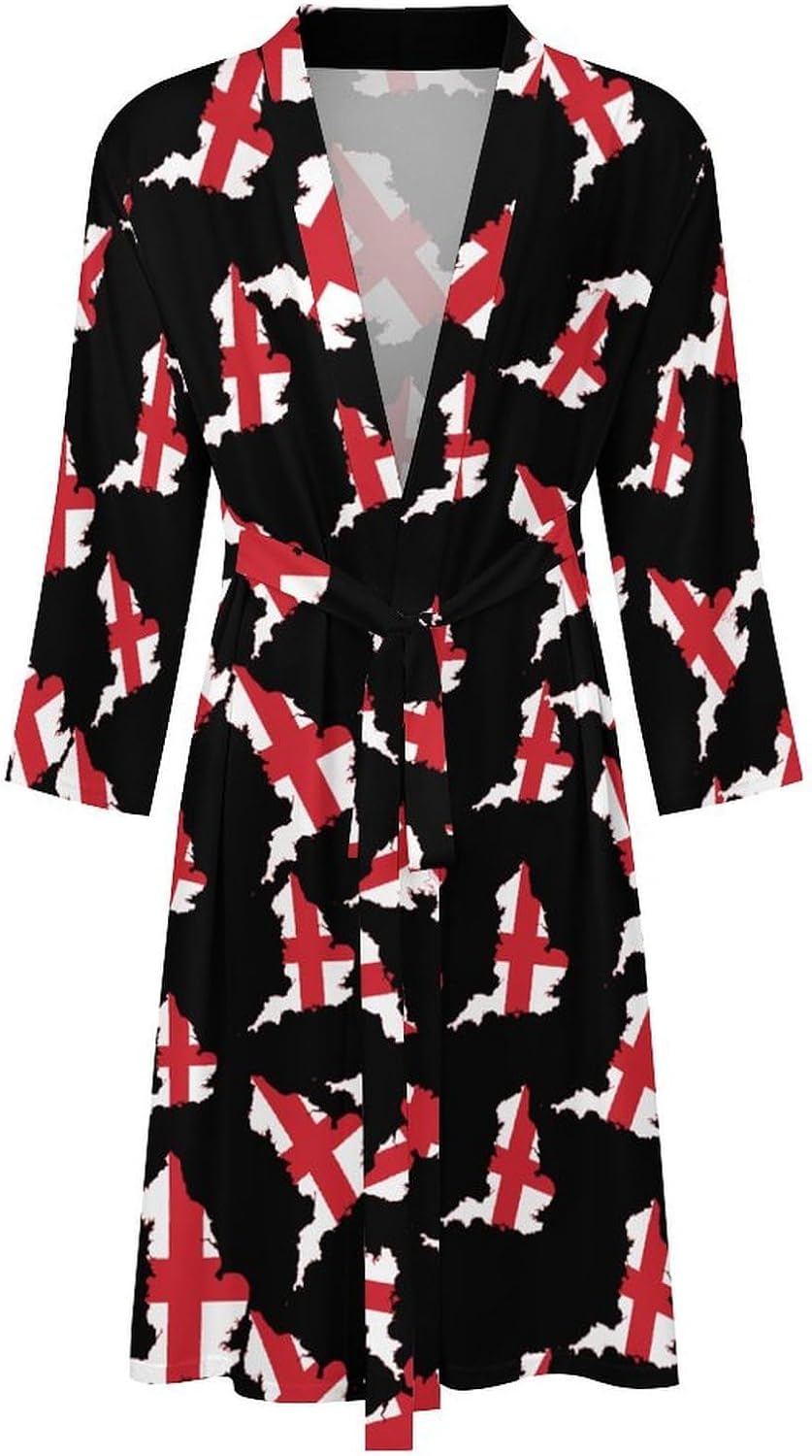 Flag Map of UK Mens Robe Long Bathrobe for Women Bath Robes Lightweight Soft Printed Sleepwear