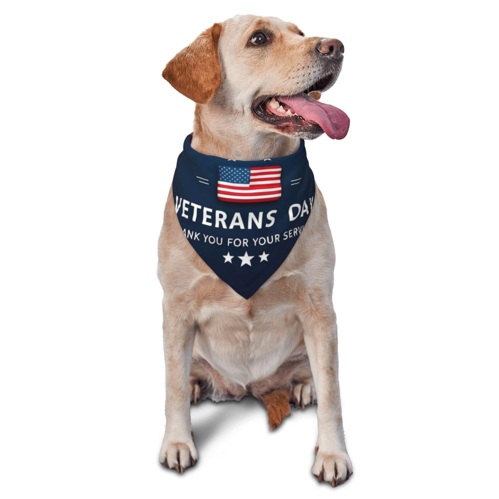 Happy Veterans Day Print Dog Bandana Scarf Adjustable Triangle Pet Bib Cat Kerchief Washable Puppy Neckerchief for Birthday Holiday Party