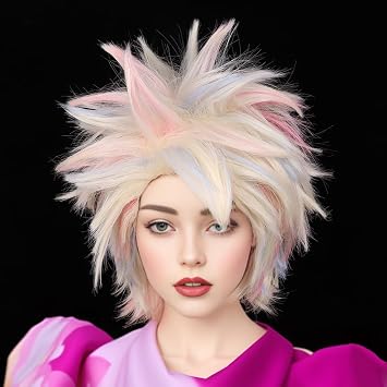 Short Blonde Pink Blue Cosplay Wig for Women Halloween Costume