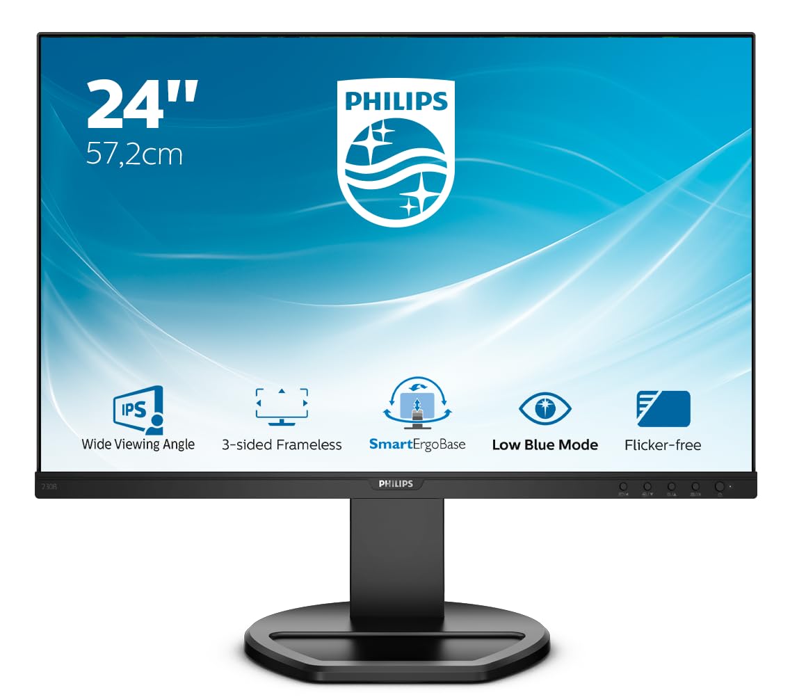 Philips 230B8QJEB/00 Monitor 22.5' IPS, WUXGA 1920x1200, VGA, DVI, HDMI, DisplayPort, Speakers Integrati, Regolabile Ergonomicamente