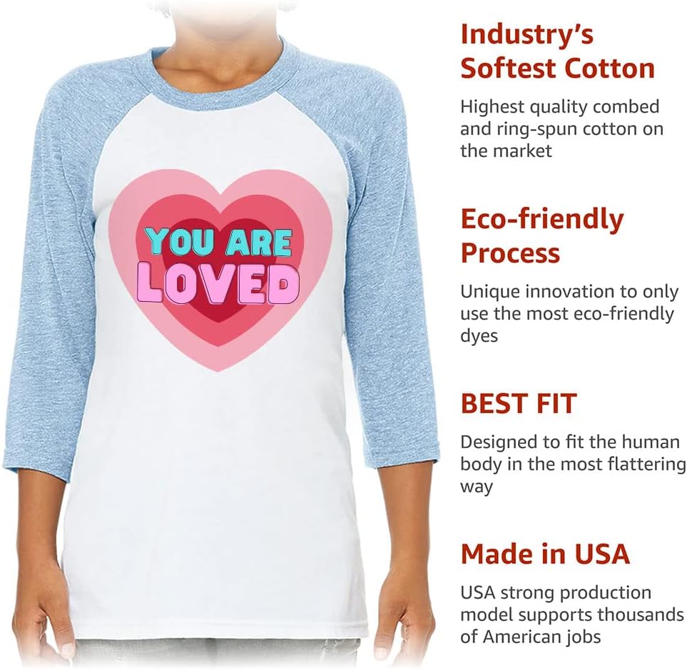 You are Loved Kids' Baseball T-Shirt - Heart 3/4 Sleeve T-Shirt - Graphic Baseball Tee