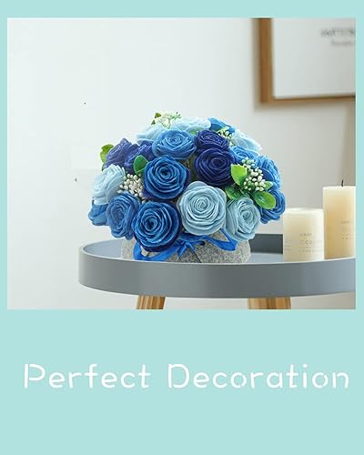 Miniatura 4 de BAZIMA - Kit de manualidades de flores de fieltro, kit de bonsái de maceta de rosas azules, regalos florales, kit de manualidades para