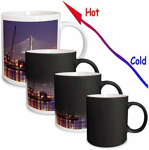 Miniatura 10 de 3dRose Georgia, Talmadge Bridge, remolcadores, Savannah River-US11 JWL0430-Joanne Wells - Taza de dos tonos, 11 onzas, negroblanco