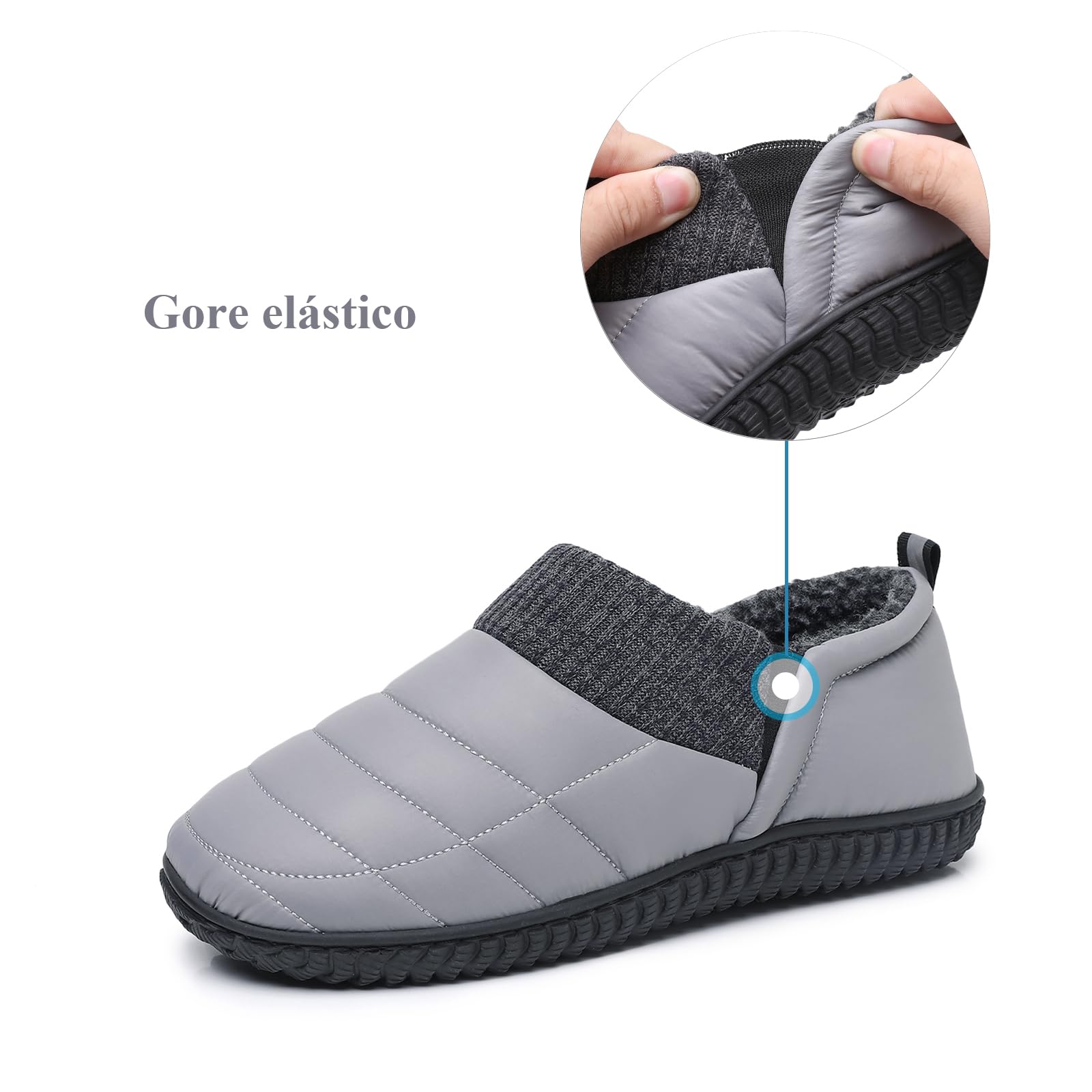 Git-up Pantuflas de hombre de espuma viscoelástica, suaves y cálidas, con tejido de punto, con paneles elásticos, zapatillas de casa para interior/exterior con suela antideslizante