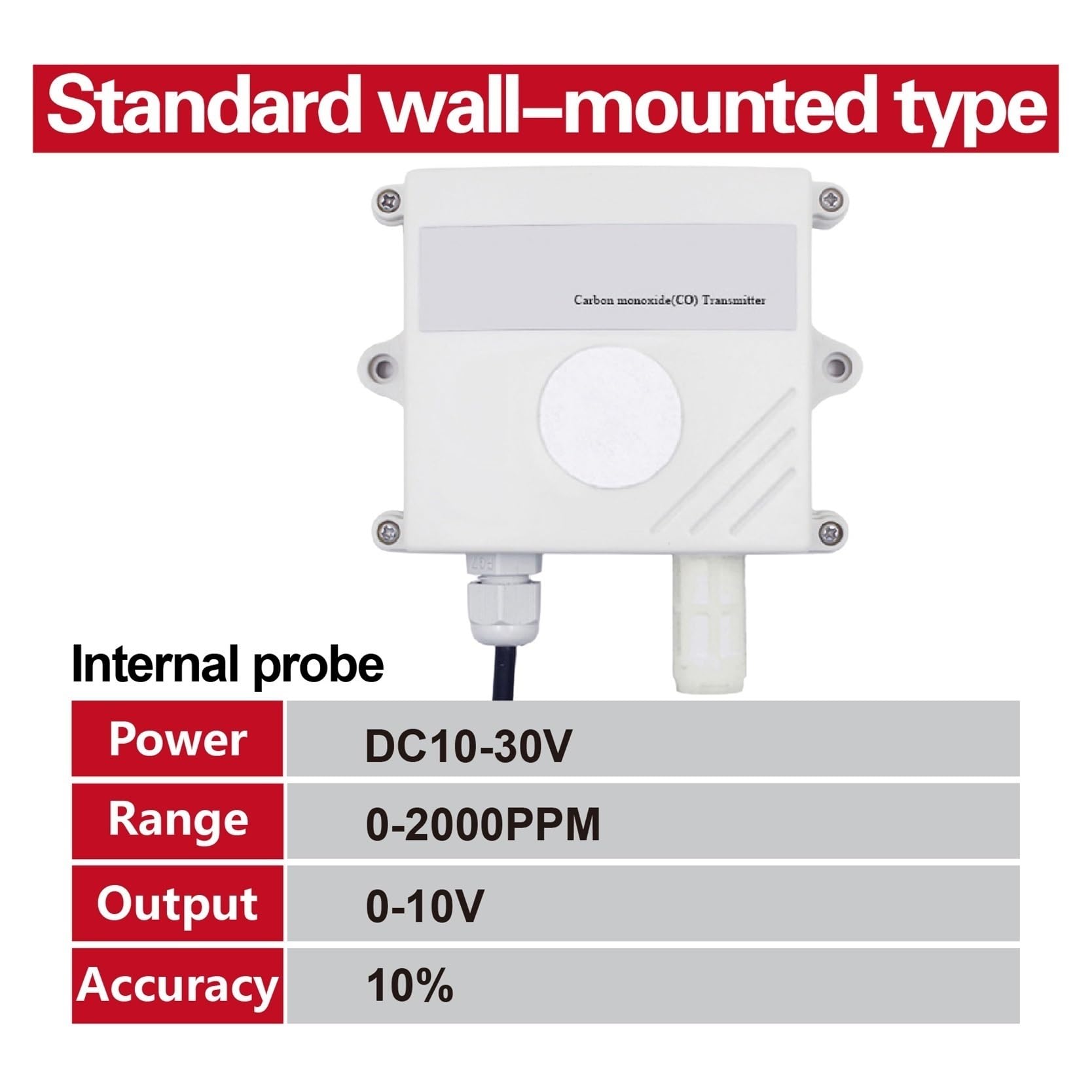 Gaswarngerät Wandmontierter Kohlenmonoxidsensor CO-Gasdetektor-Sender RS485 4-20mA-Ausgang Industrieller CO-Monitor für Arbeit und Zuhause(0-10V 0-2000PPM)