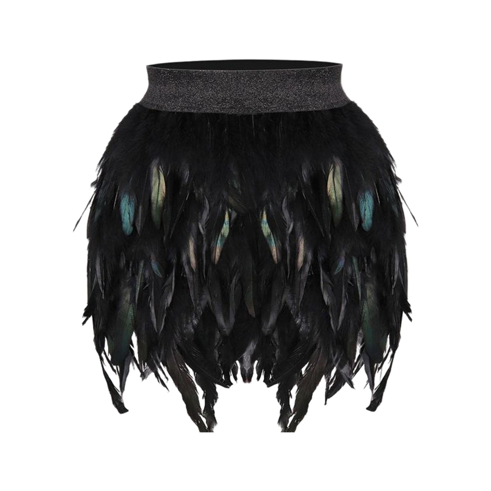 nivaa Women Feather Mini Skirt Stretch Mid Waist for Cocktail Halloween Party 38cmx50cm Black-picture-33