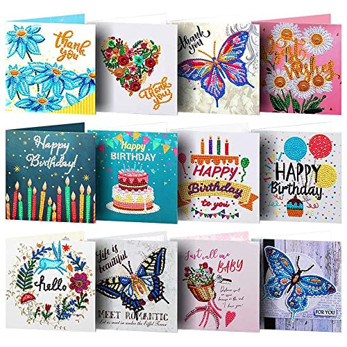 12 Pack 5D DIY Special Shaped Diamond Painting Christmas Birthday Greeting Cards Creative Gift by umbresen (Thank You 12 Set)