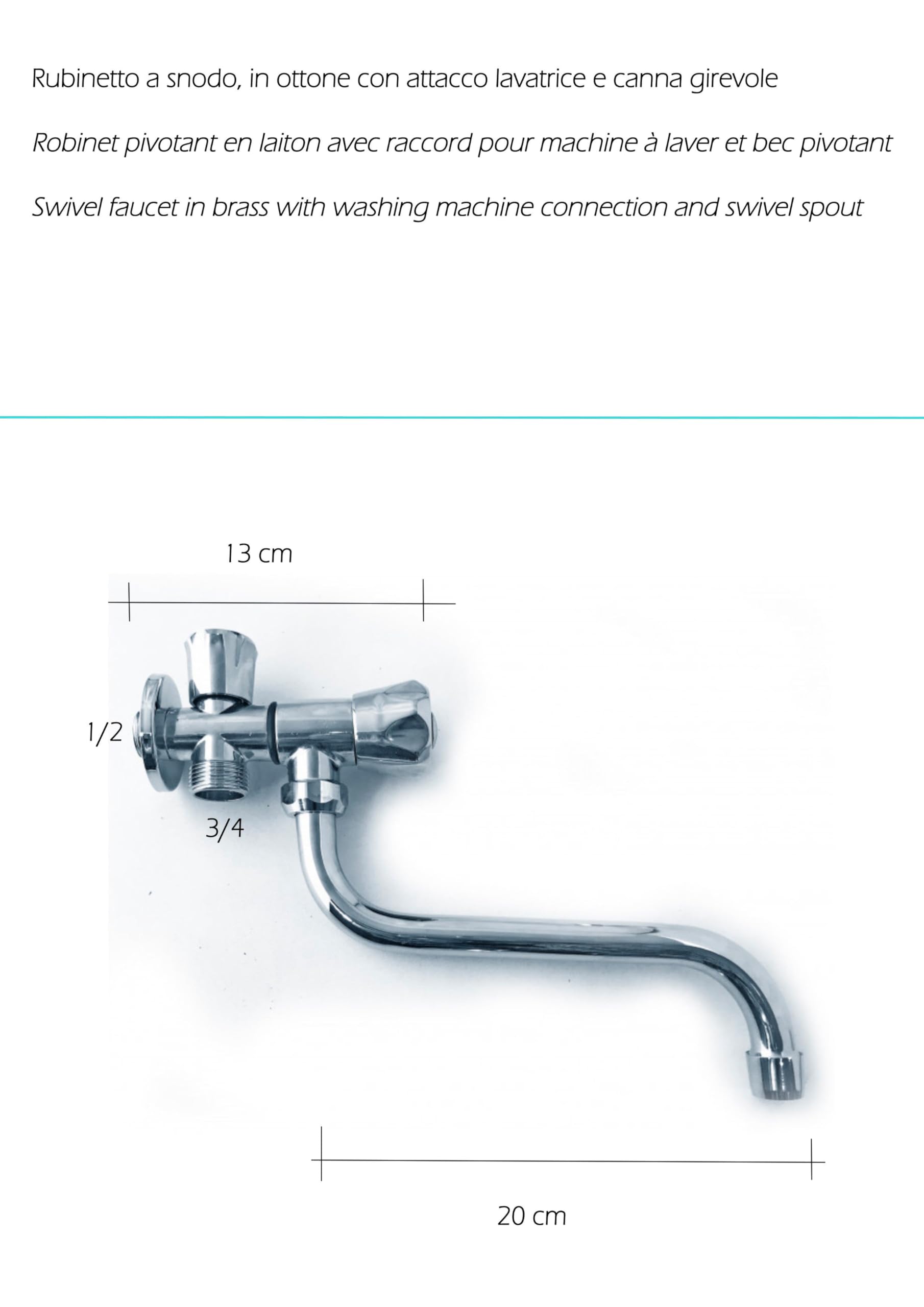 Robinet Mural à Double Sortie Laiton Chromé 1/2" pour Évier Lave-linge Jardin