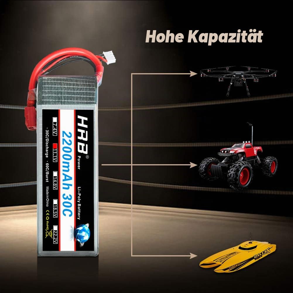 HRB 2PCS 11,1V 2200mAh 3S 30C Lipo Batterie mit Deans T Stecker für RC Evader BX Auto RC Truck RC Truggy RC Flugzeug UAV Drohne FPV