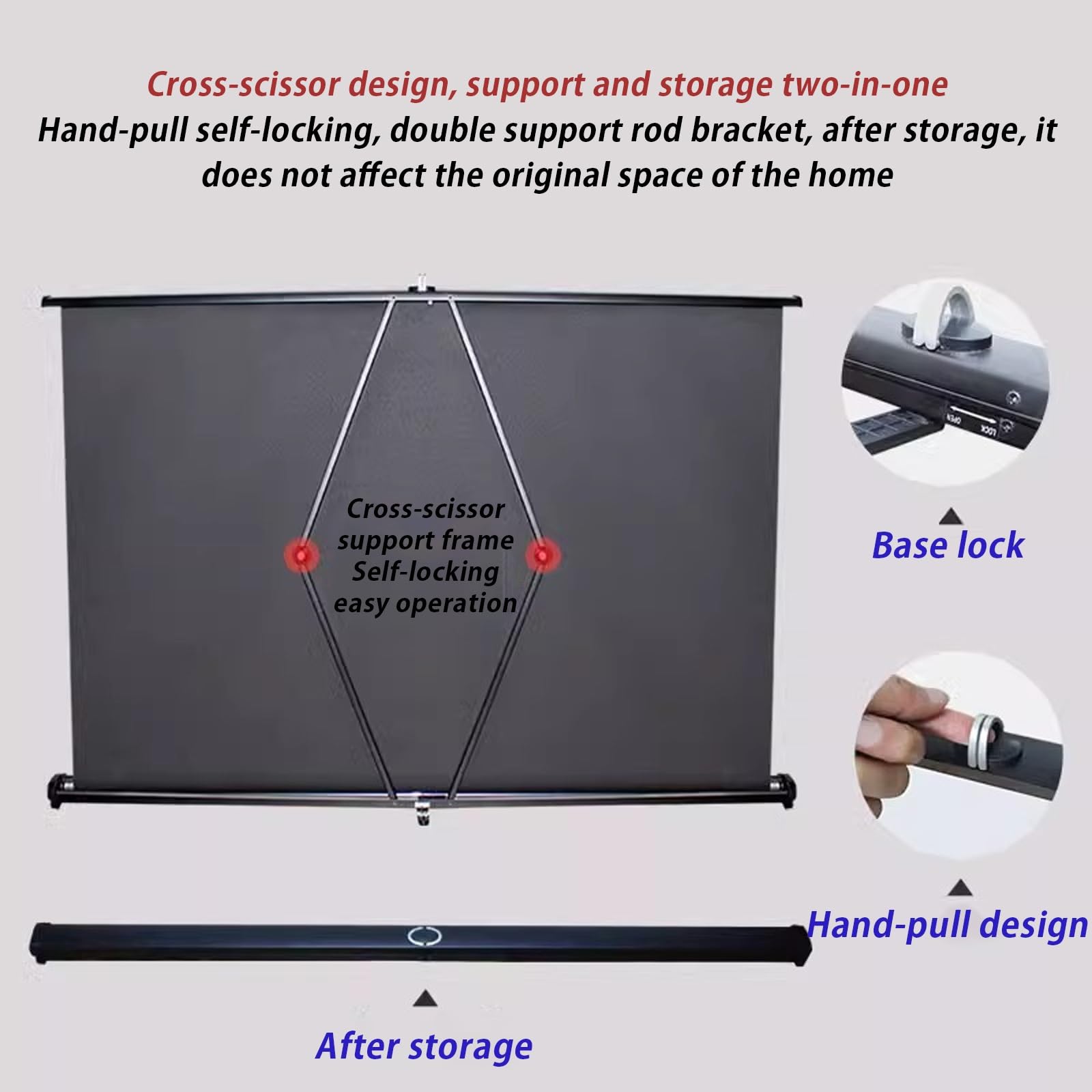 Schermo Del Proiettore Retrattile Manuale, Schermo Di Proiezione HD 4K, Schermo Di Proiezione per Ufficio, Adatto per Campeggio, Ufficio, Home Theater, Schermo per Proiettore Da Pavimento(50"16:9)