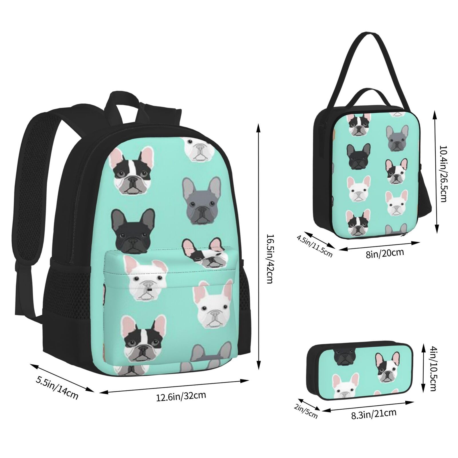 Taekwondo Kampfsport-Schulbücher-Set mit Lunch-Tasche, Federmäppchen, Reise, Laptop, Rucksack, Schultasche, 3-teiliges Set, Französische Bulldogge, Einheitsgröße, Schulrucksack