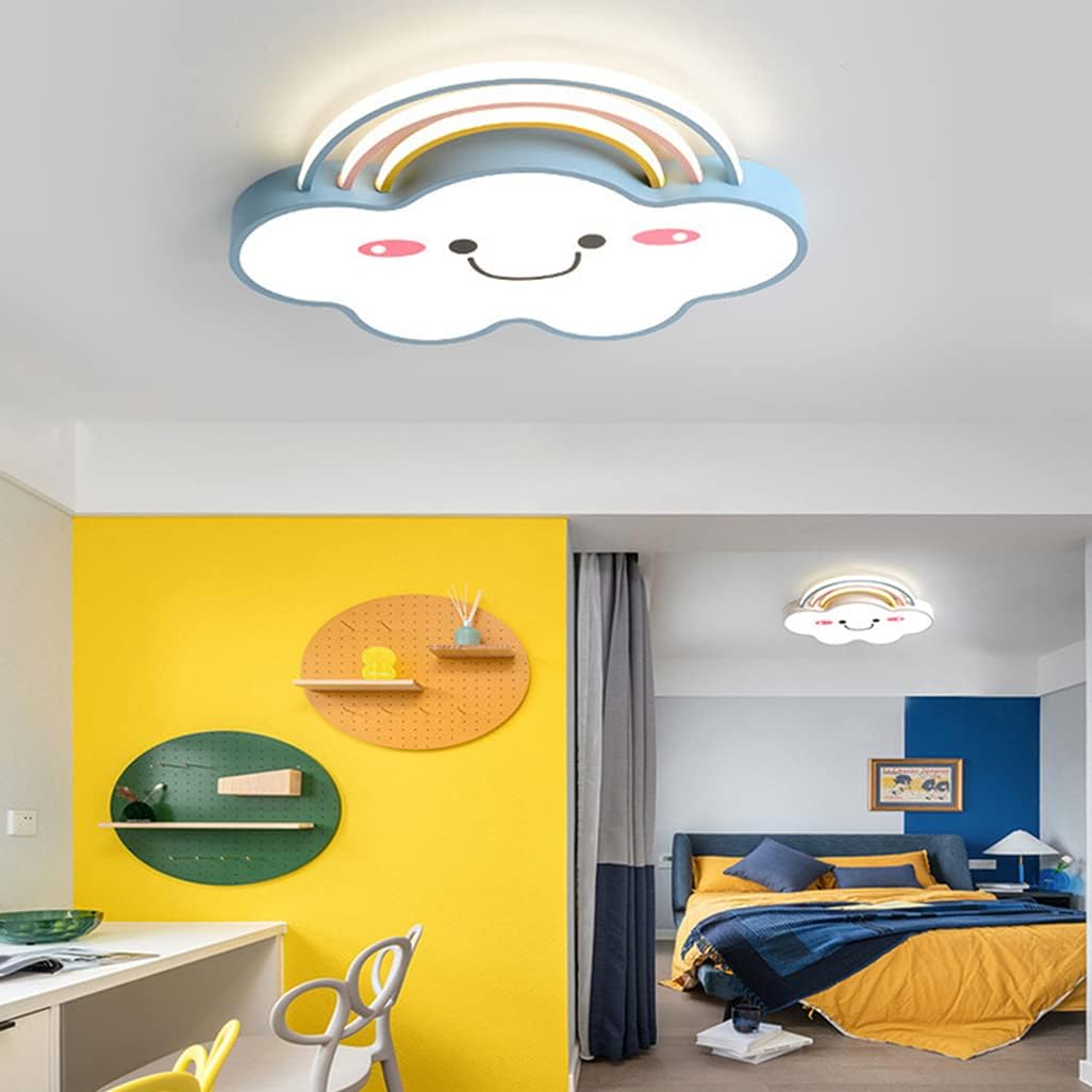LED Ceiling Light Dimmable Creative Cartoon Rainbow Clouds Ceiling Light, Close to Ceiling Fixtures for Kids Room Boys Girls Bedroom Modern Flush Mount Chandelier Lighting 19inch (Blue)
