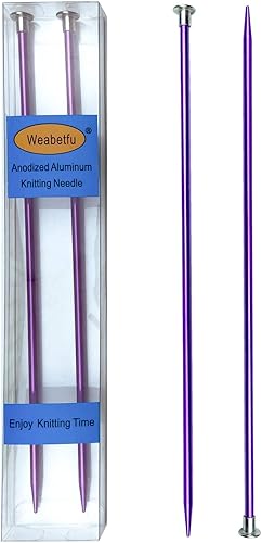 Weabetfu Aguja de punto de metal de aluminio, recta, de color, de una sola punta, de 10 pulgadas de longitud para tejer hecho a mano, talla 6 de EE.
