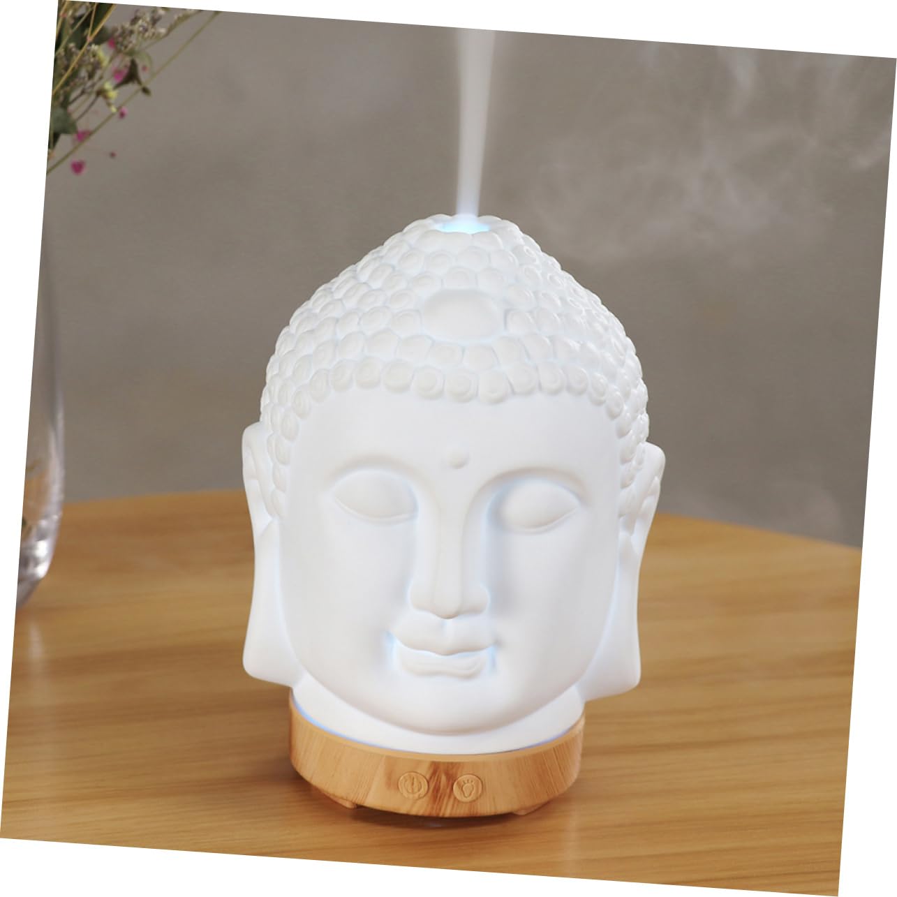 Buddha Kopf Keramik Aromadiffusor Leise Tragbar Dekorativ für Schlafzimmer | Weißes Modell Ac220-10w, unter 1 Liter Fassungsvermögen, für Bibliothek und Raumklima