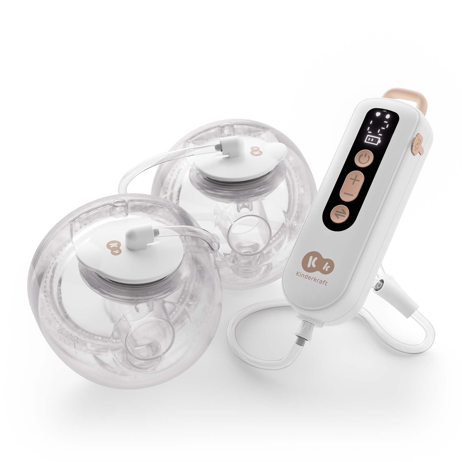 Kinderkraft GENTLEFLOW Laktator Elektryczny Podwójny, 3 Tryby, 9 Poziomów, Pamięć Ustawień, 5 Rozmiarów Lejkóws, Bateria 1800 mAh, USB-C, Łatwe Mycie, 120 Min Pracy, Złoty