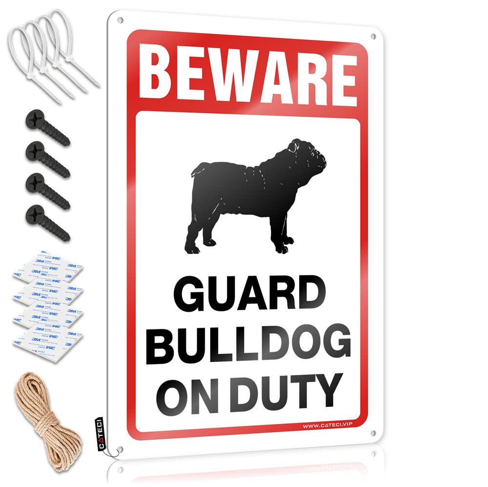 Fzfn Colour Plaques Basement Decor Ready To Hang - Beware! Guard Bulldog On Duty Haves For Patio(30X40cm)