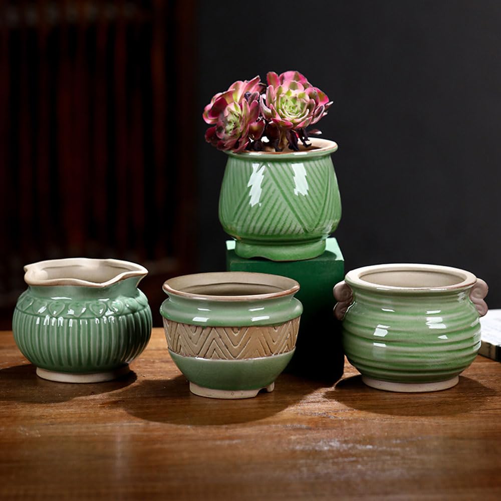 DFGHNBVC 4 Pcs 4.5 Inch Succulent Pots Succulent Planters Cylinder Ceramic Pots Cactus Pot With Drainage Holes For Indoor Plants Flowers Succulent Cactus Garden Decoration