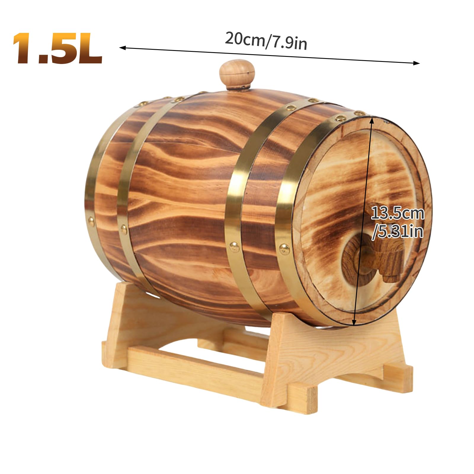 Barril de vino, barril de roble decorativo para el hogar, barril de roble de 1 L, 1,5 L/3 L, dispensador de barril de vino de madera especial, barril de cerveza, barril de cerveza con soporte
