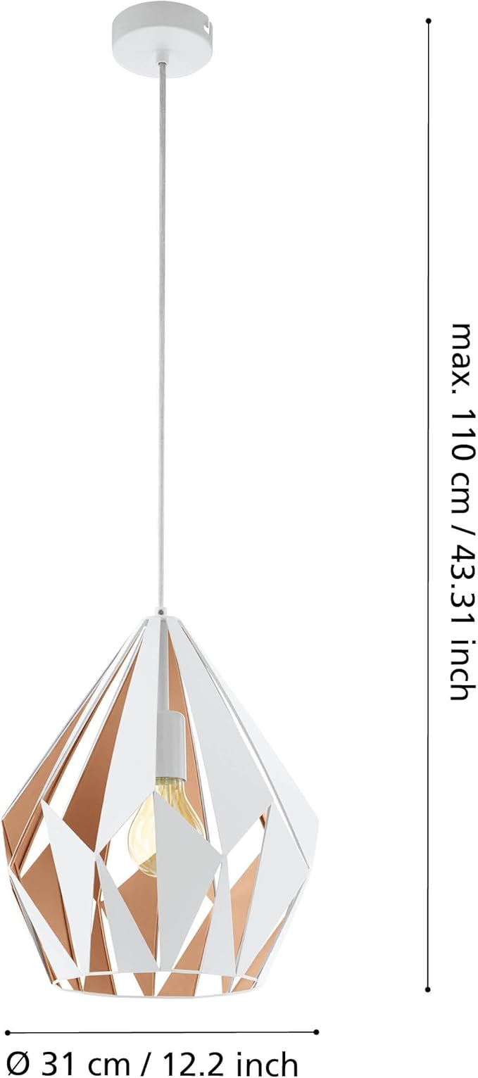 Eglo EGLO hanglamp Carlton 1, 1-pits vintage hanglamp, retro hanglamp gemaakt van staal, kleur: wit, honinggoud, fitting: E27, Ø 31 cm photo 3