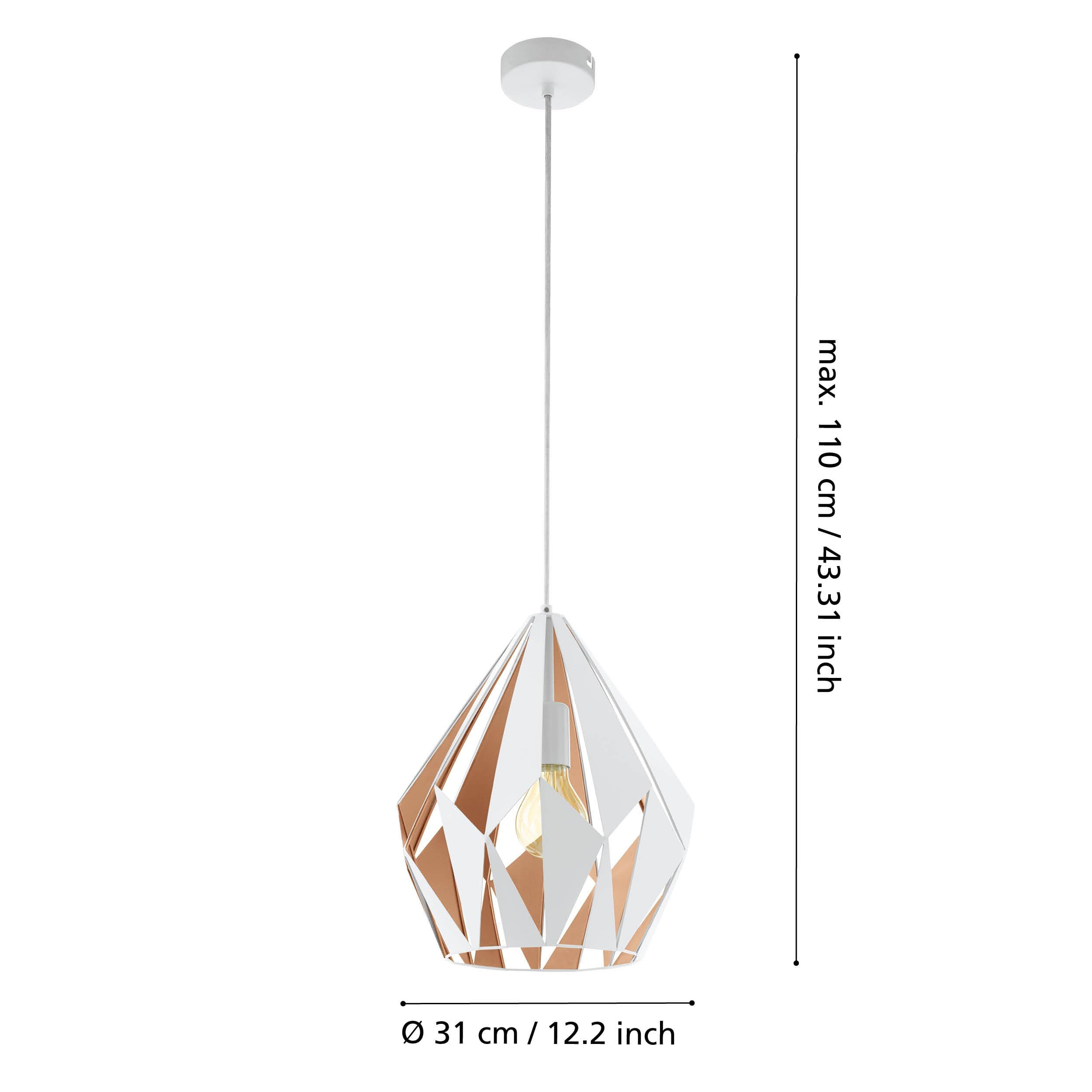 Eglo lampada a sospensione Carlton 1, lampada a sospensione a uno punto | luce vintage, lampada a sospensione retrò in acciaio, bianco, miele, attacco E27, diametro di 31 cm