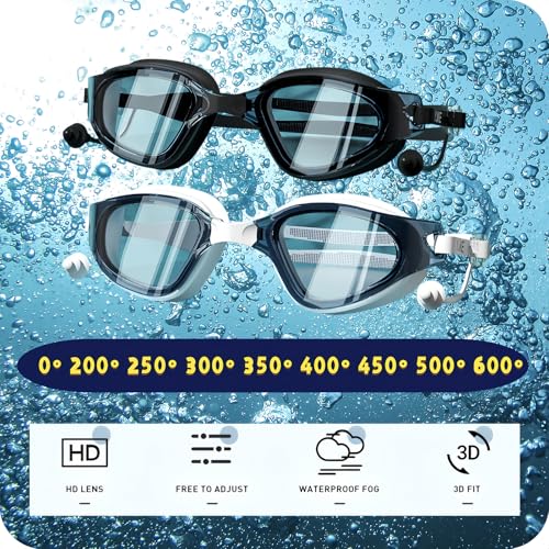 HSTWODE Optical Swimming Goggles with Optical Corrective Lenses | Diopters: -0 to -6.0 | Anti-Fog | Anti-Fog UV Protection | Super Fit | Includes Stable Box (Lake Blue White, -3.5)