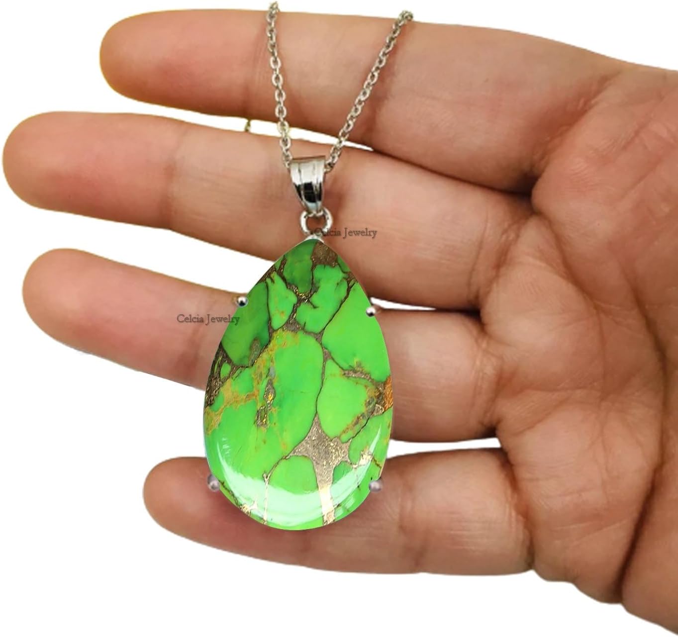 Pure 925 Sterling Silver Necklace for Women & Girls, Large Pear Gemstone Handcrafted Necklace Gift for Her, Him