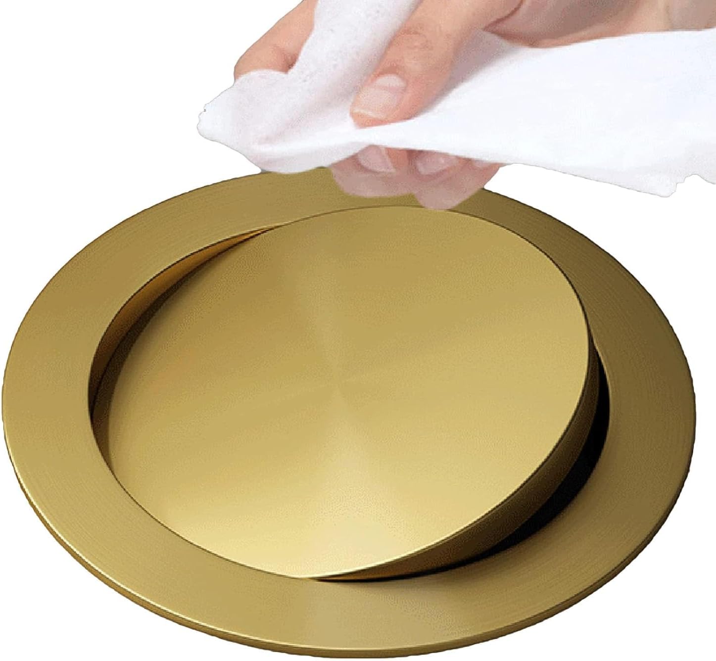 Round Trash Bin Built-in Balance Flap 304 Stainless Steel Garbage Can Lid, Recessed Counter Top Swing Trash Can Lid Cover (Color : Gold)