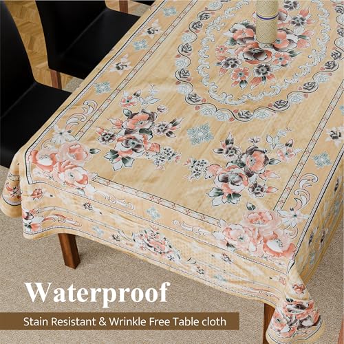 Image of Kuber Industries 60x90 Inch PVC Dining Table Cover 6 Seater Waterproof | Dining Table Cover /Sheet for Party and Events | Passion Flower Print - Light Brown